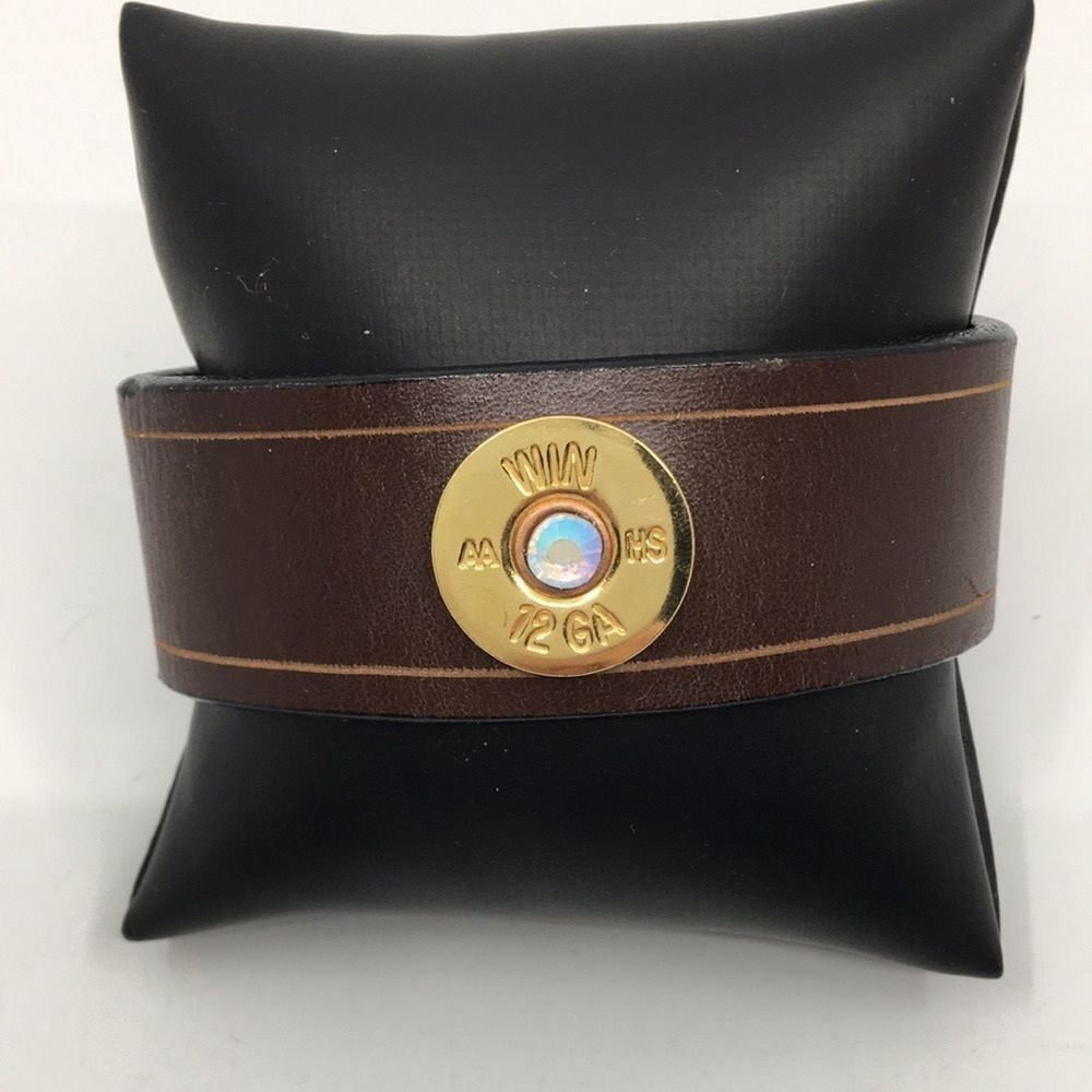 Brown Leather Bracelet with Gold Shell Cap Accent